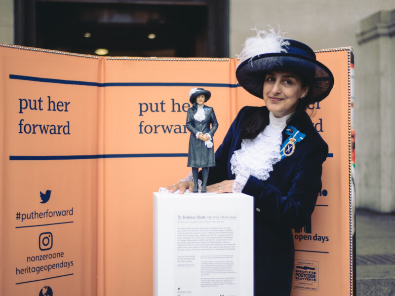 Dame Robina Shah stands by her put her forward statue in Manchester during its unveiling in 2018