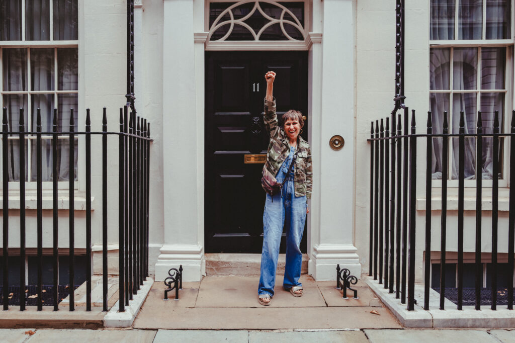Sheila Scott giving us a power pose outside 11 Downing Street